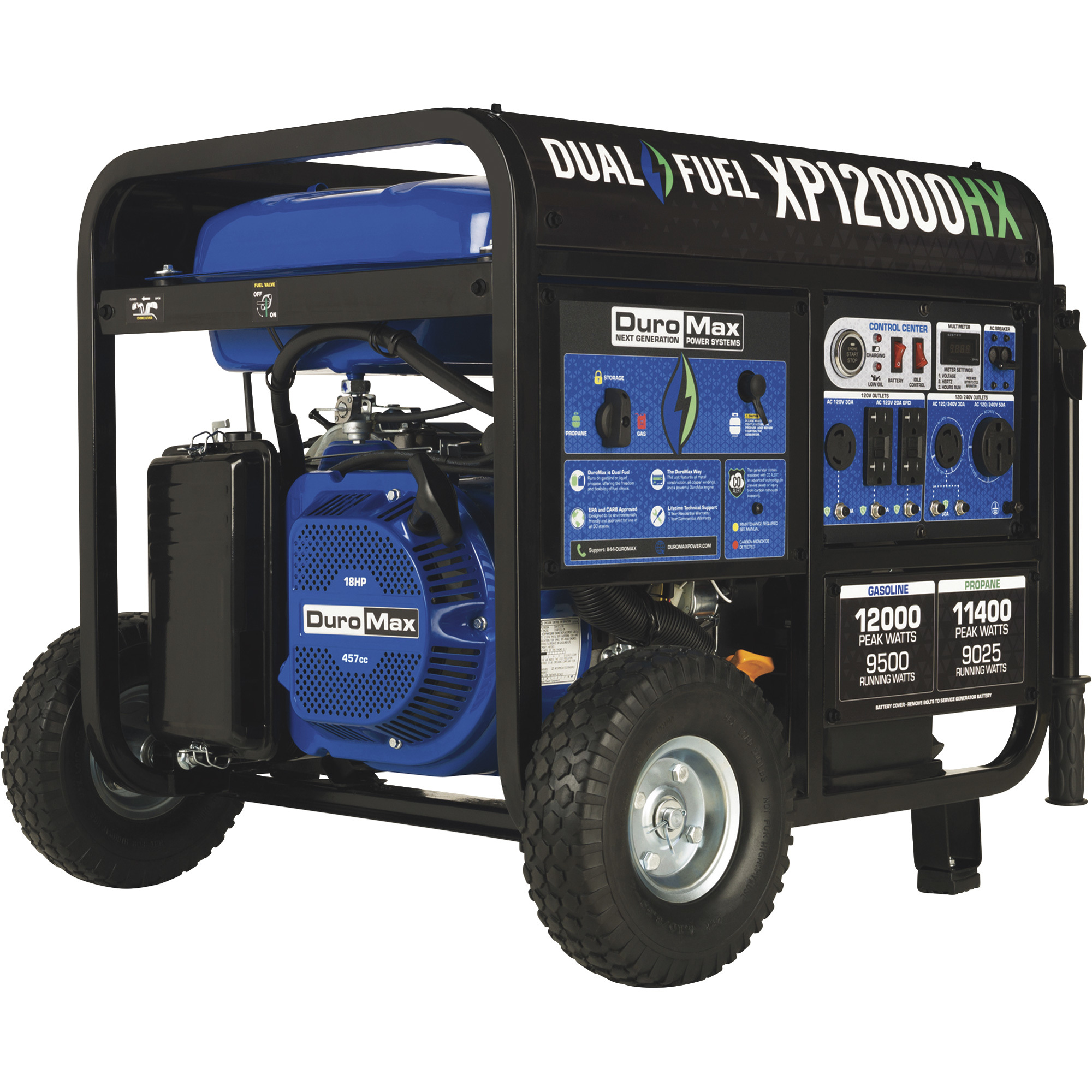 DuroMax Portable Dual Fuel Generator with CO Alert 12000 Surge Watts