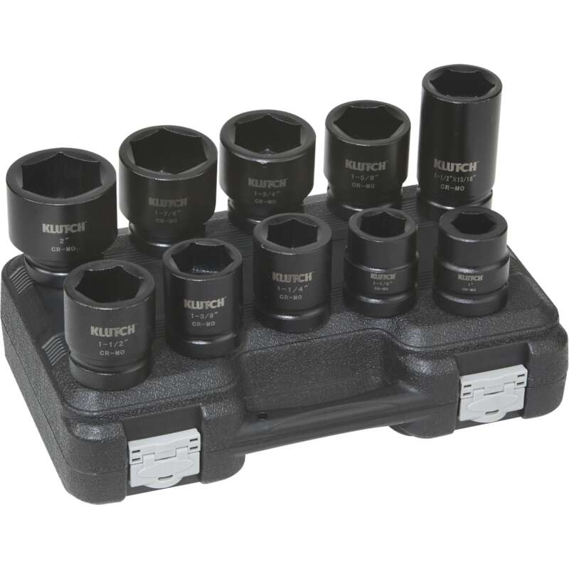 Klutch Impact Socket Set 10 Pc 1in Drive SAE3