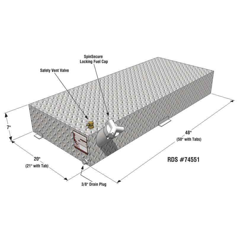 RDS Aluminum Auxiliary Fuel Tank 20Gallon Rectangular Diamond Plate