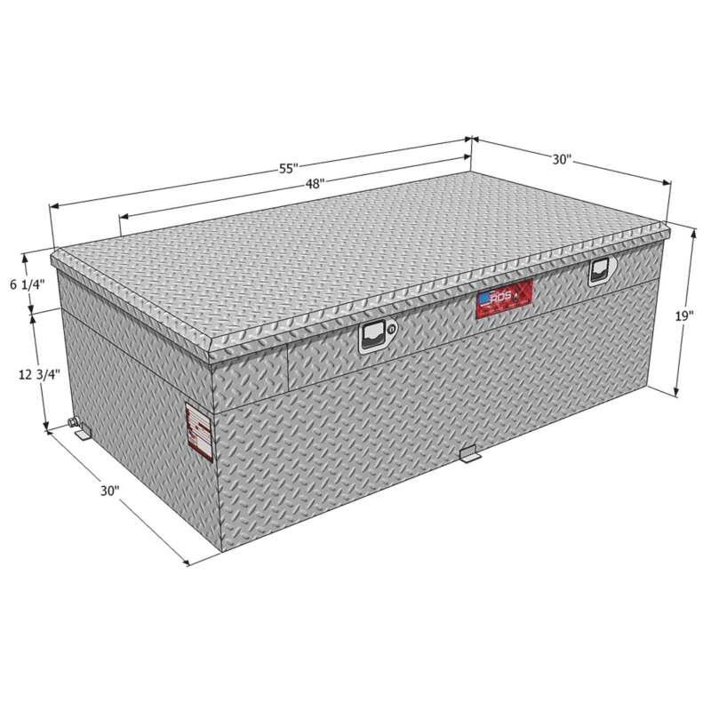 RDS Aluminum Auxiliary Fuel Tank Toolbox Combo 90Gallon Rectangular Black Diamond Plate Fuel Filler Shroud