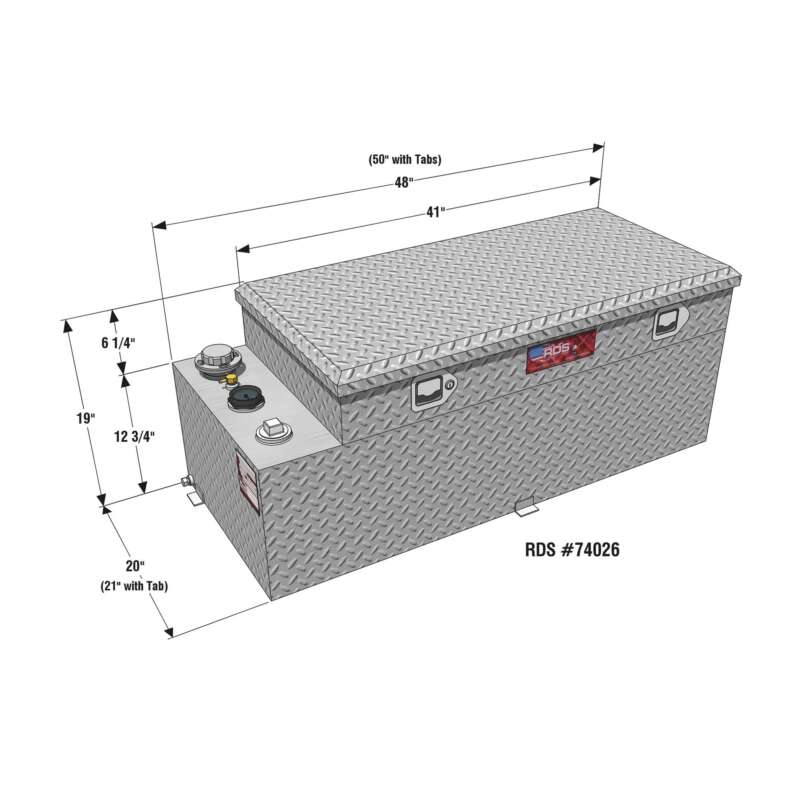 RDS Aluminum Transfer Fuel Tank Toolbox Combo 50 Gallon Rectangular Black Diamond Plate3