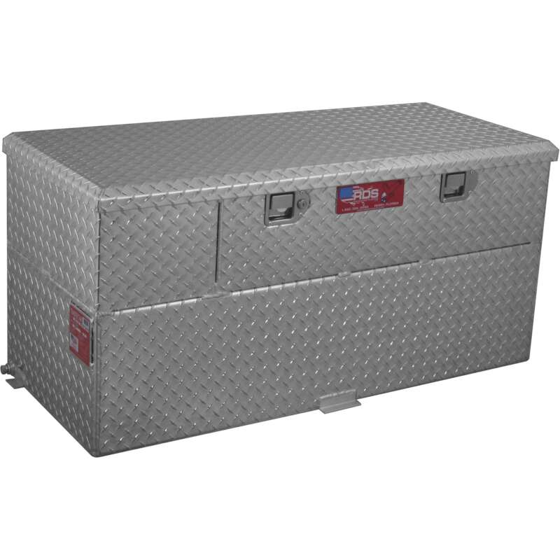 RDS Aluminum Transfer Fuel Tank Toolbox Combo with 12V Fuel Transfer Pump 50Gallon Rectangular Diamond Plate 8 GPM1