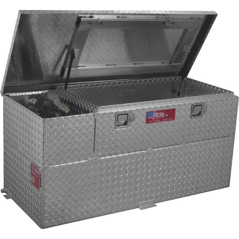 RDS Aluminum Transfer Fuel Tank Toolbox Combo with 12V Fuel Transfer Pump 50Gallon Rectangular Diamond Plate 8 GPM2