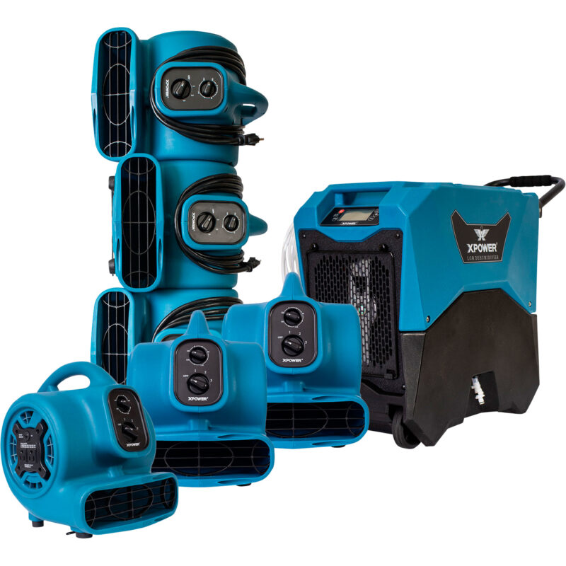 XPOWER 7 Pc Water Contractor Pack 6 Mini Mighty Air Movers and 1 Commercial LGR Dehumidifier