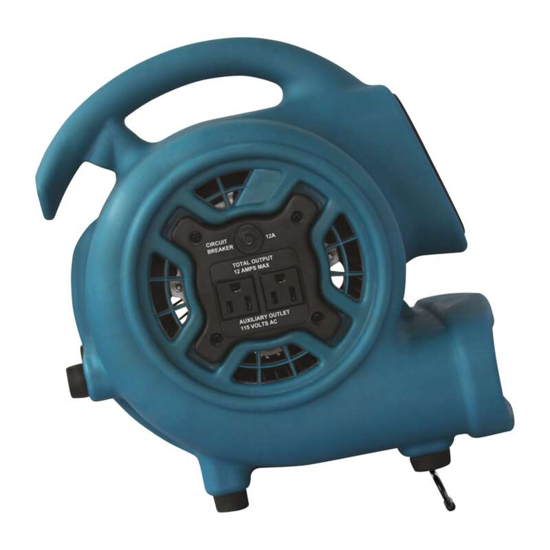 XPOWER P 230AT 1/5 HP 925 CFM Multi Purpose Mini Mighty Air Mover Utility Fan Dryer Blower with Built in Power Outlets and Timer Blue