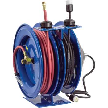 Coxreels Combo Air and Electric Hose Reel with Outlet Attachment With 3/8in x 50f PVC Hose Max 300 PSI