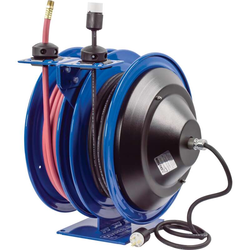 Coxreels Combo Air and Electric Hose Reel with Outlet Attachment With 3/8in x 50f PVC Hose Max 300 PSI