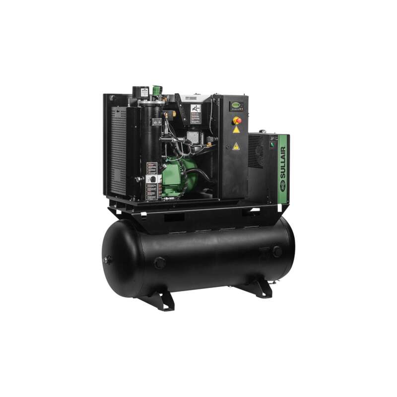 Sullair ShopTek Rotary Screw Air Compressor 7.5 HP 230 Volt 1 Phase 80Gallon Horizontal Tank