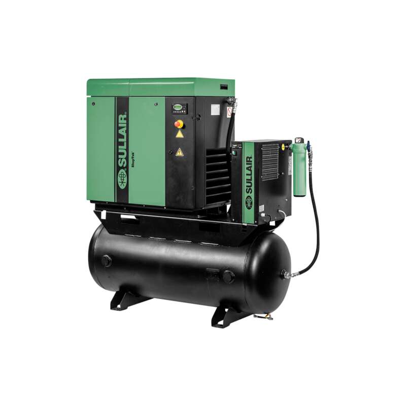 Sullair ShopTek Rotary Screw Air Compressor 7.5 HP 230 Volt 1 Phase 80Gallon Horizontal Tank