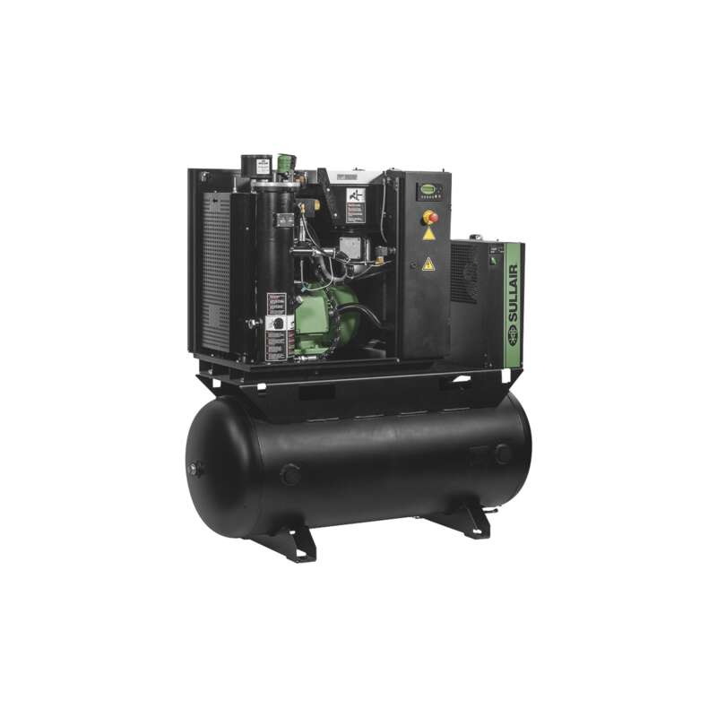 Sullair ShopTek Rotary Screw Air Compressor 7.5 HP 208 230 460 Volt 3 Phase 80 Gallon Horizontal Tank