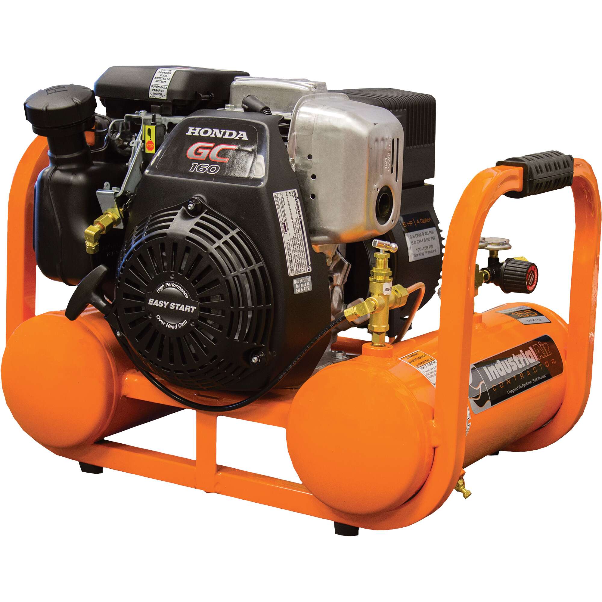 Industrial Air Contractor Gas Powered Pontoon Air Compressor 4.6 HP Honda OHC Engine 4 Gallon 155 PSI