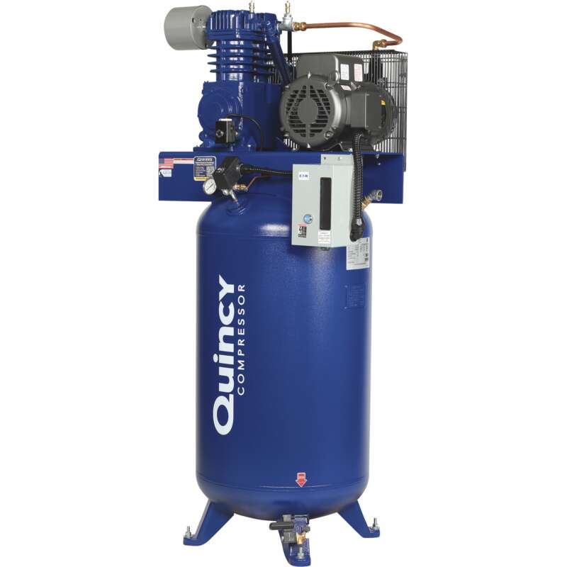 Quincy QT 7.5 Splash Lubricated Reciprocating Air Compressor with MAX Package 7.5 HP 230 Volt 1 Phase 80 Gallon Vertical