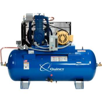 Quincy QT10 Splash Lubricated Air Compressor with MAX Package 10 HP 230 Volt 3 Phase 120 Gallon Horizontal