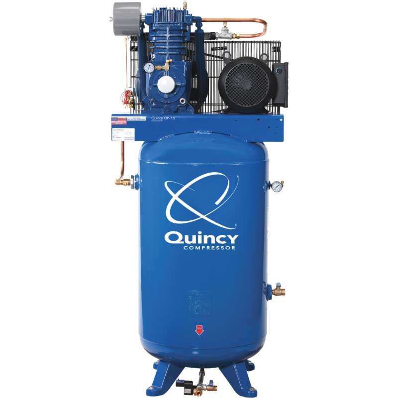 Quincy QP MAX Pressure Lubricated Reciprocating Air Compressor 7.5 HP 230 Volt 3 Phase 80 Gallon Vertical