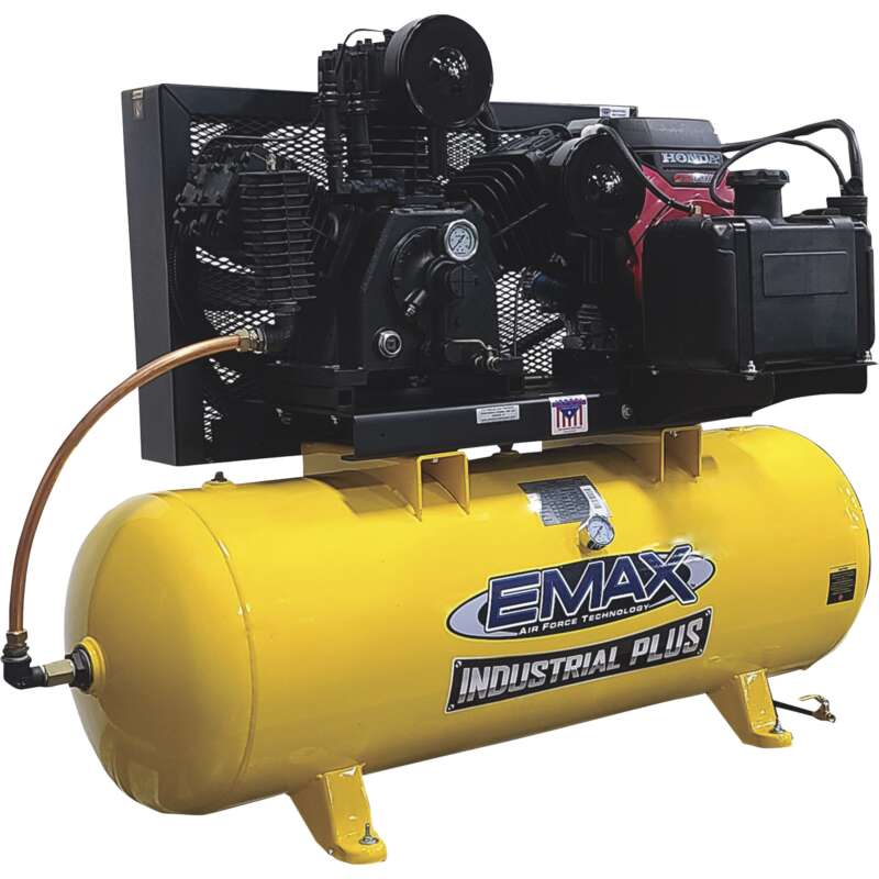 EMAX Industrial Plus Gas Powered 2 Stage Air Compressor 24 HP Honda GX Engine 120Gallon Horizontal