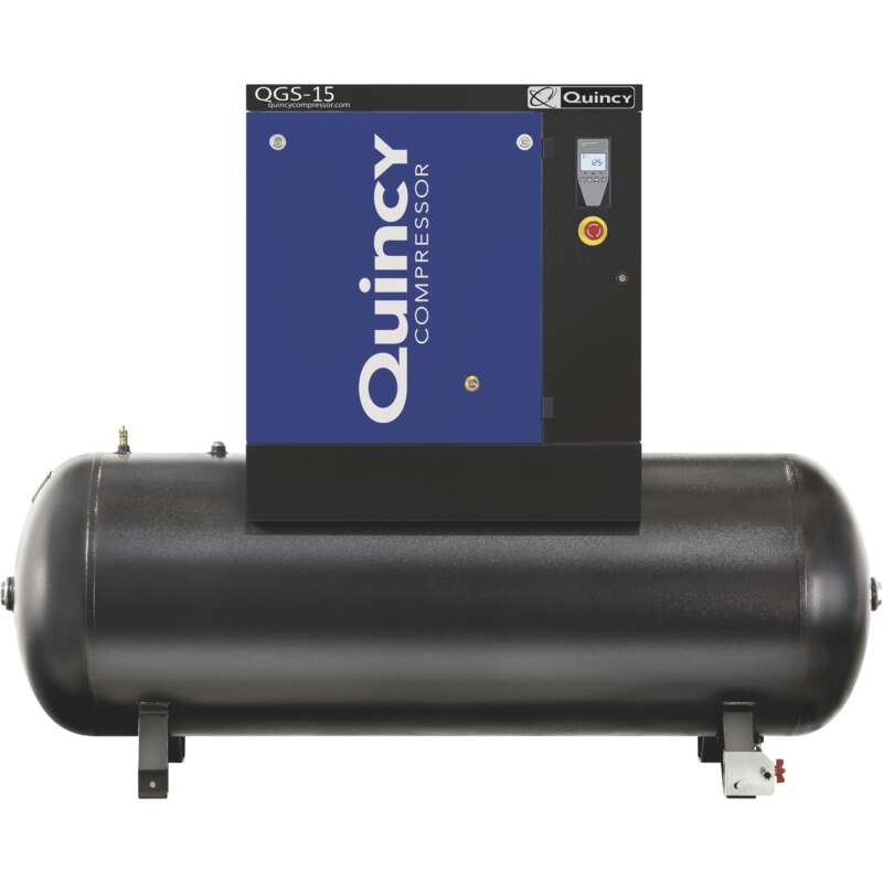 Quincy QGS 15 Rotary Screw Compressor 54.9 CFM at 125 PSI 3Phase 120Gallon Tank Mount Horizontal