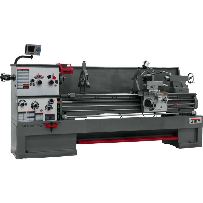 JET ZX Series Large Spindle Bore Lathe with Acu Rite 203 DRO Taper Attachment and Collet Closer 18in x 80in