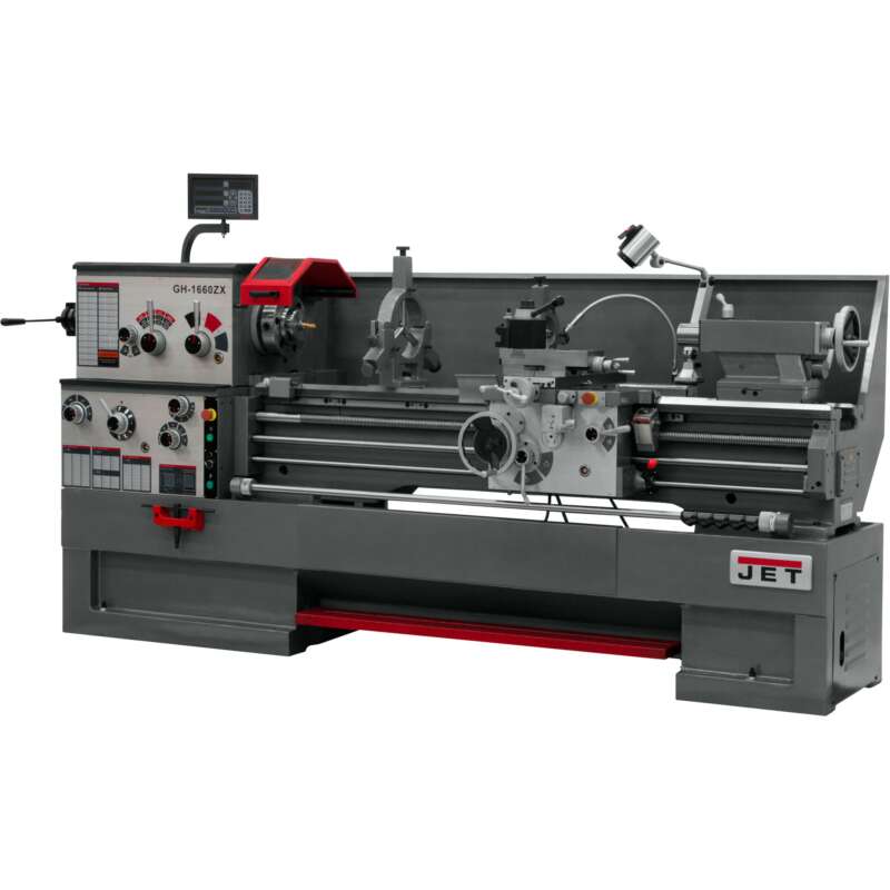 JET ZX-Series Large Spindle Bore Lathe with Acu Rite 203 DRO with Taper Attachment and Collet Closer 16in x 60in