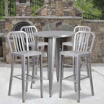Flash Furniture 5Pc Metal Bar Set 30in Round x 41in H Table with 4 Industrial Style Barstools