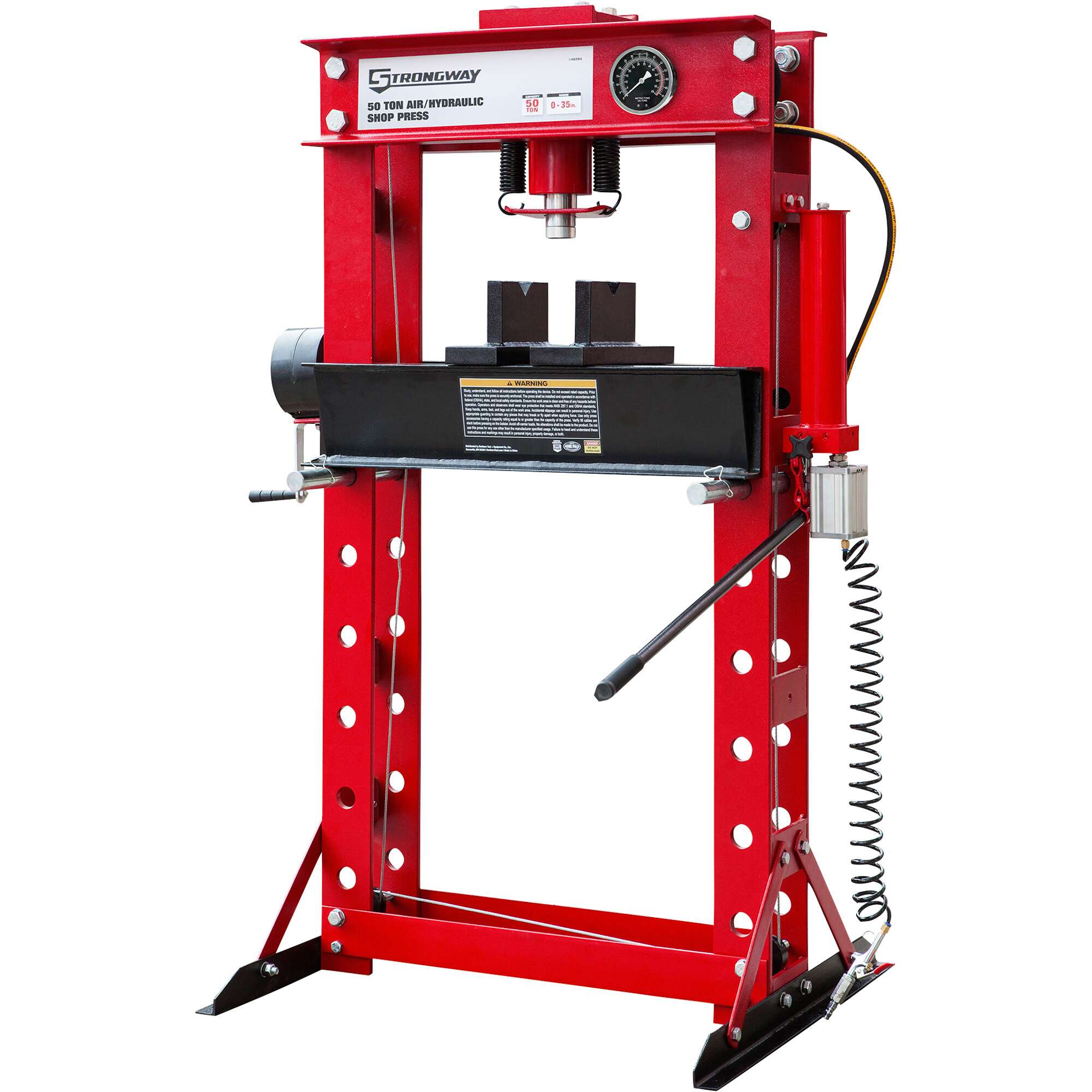 Strongway 50 Ton Pneumatic Shop Press with Gauge and Winch